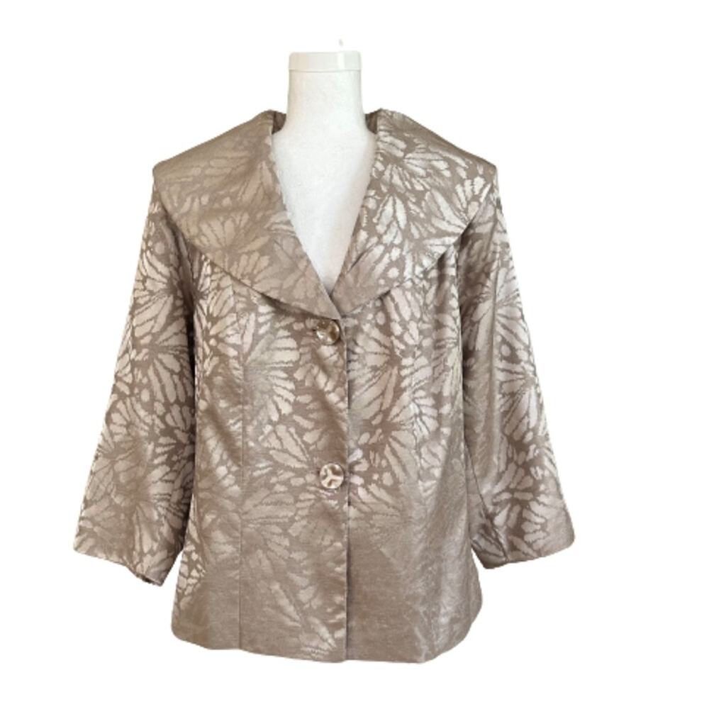 J. Rose Suit Blazer Jacket Cream Taupe Wide Collar 3/4 Sleeve Plus Size 14W